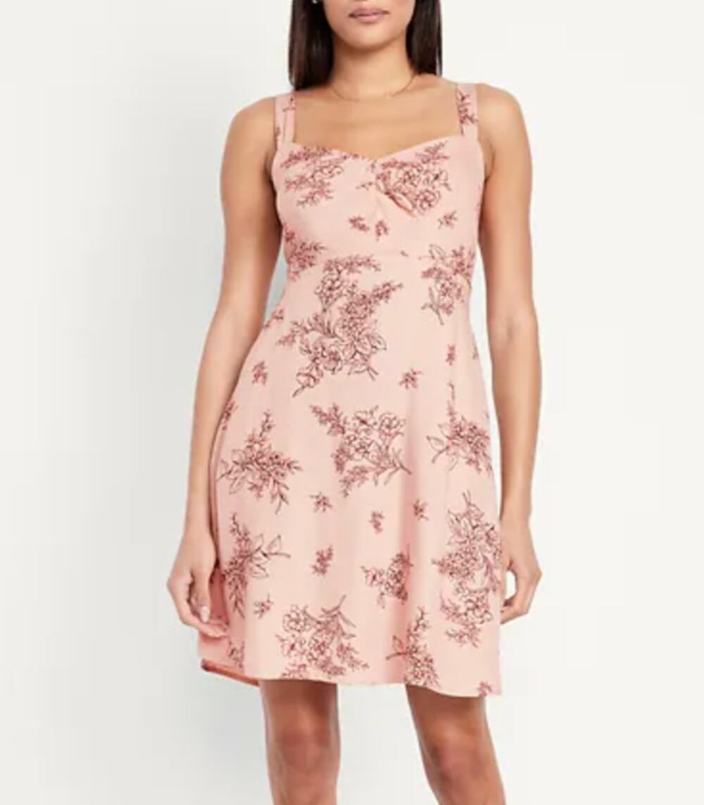 Old Navy Fit & Flare Crepe Mini Dress Pink Floral Sleeveless Cottagecore Size M